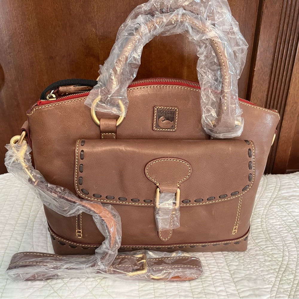 Dooney & Bourke Taupe Leather "Pocket Satchel" Purse w Dust Bag NWT Ret $328.00